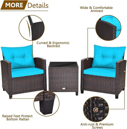 HAPPYGRILL 3 Pieces Patio Conversation Set, Outdoor Furniture Set PE Rattan - Image 6