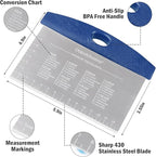 Ourokhome Dough Pastry Bench Cutter Scraper, Stainless Steel Pizza Cutter for Kitchen Baking, Dishwasher Safe, Anti-Wear Laser-Engraved Measuring Scale and Conversion Chart, 2 Pack, Blue