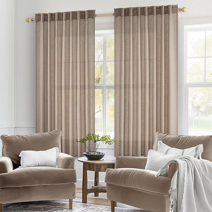 MIULEE Taupe Linen Curtains 42x63 Inch Length 2 Panels - Image 2