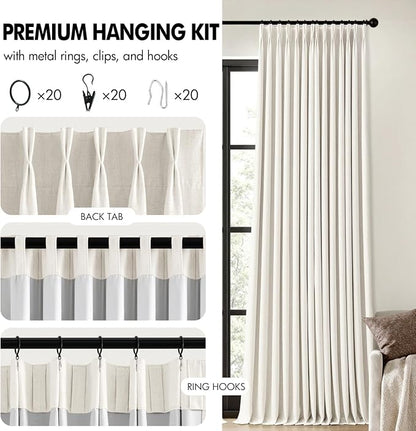 MIULEE Beige White Pinch Pleated 100% Blackout Linen Curtains 40x90 Inches | - Image 8