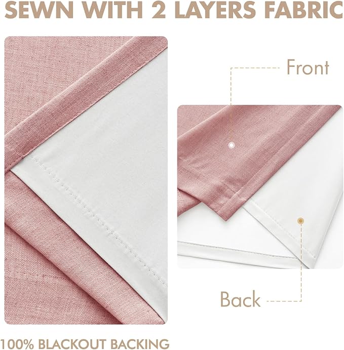 MIULEE Pink Pinch Pleated 100% Blackout Linen Curtains 40x63 Inches | Room - Image 5