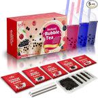 Fusion Select 5 Packs Bubble Tea Kit Extra Rich Blueberry, Raspberry Strawberry Blackberry Cherry Boba Tea Kit Drinks, Boba Tapioca Pearl, Straws, Various Tea Set Flavors