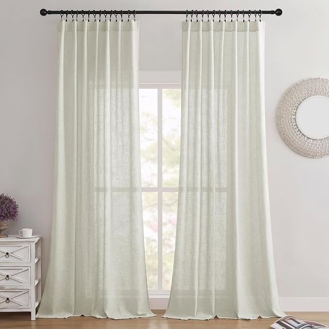 Joydeco Linen Curtains 108 Inch Length 2 Panel Sets, Light Filtering Curtains - Image 2