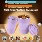 Vacuum-Insulated Stainless Steel Travel Coffee Mug, Leak-Proof Reusable Coffee Cup with Lid - Keep Hot & Cold Drinks for Hours, Durable Thermos Tumbler for Men & Women (3rd-Purple, 12OZ)