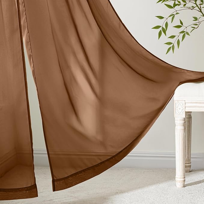 MIULEE Dark Brown Sheer Curtains 90 Inches Long 4 Panels 42 x 90 Inches | Light - Image 6