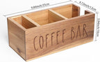 Acacia Wood Station Organizer,Coffee Station Organizer for Cup Lid Stirrers Pod, Disposable Coffee Cup Holder, Farmhouse Accessories Decor, Brown Labeled COFFEE BAR