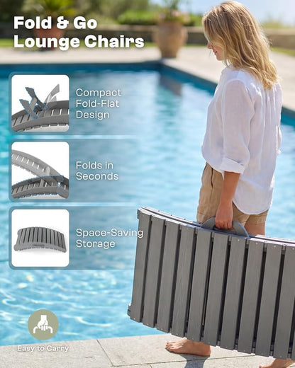 Folding HDPE Pool Lounge Chairs Set of 2, Pre-Assembled Outdoor Chaise Lounge - Image 3