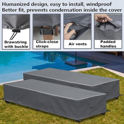 Waterproof Patio Lounge Chair Cover 2 Pack Outdoor Chaise Lounge Covers 600D - Image 3