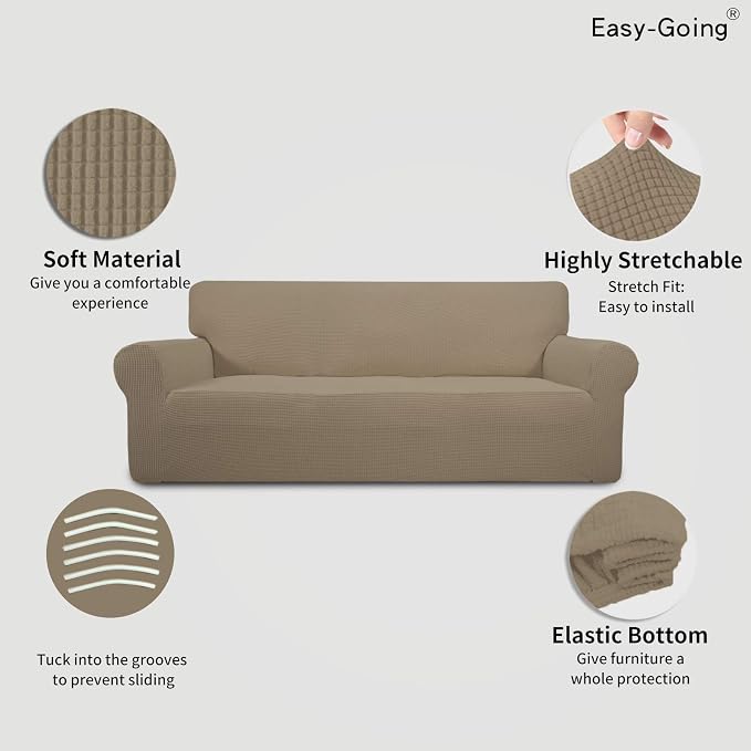 Easy-Going Stretch 4 Seater Oversized Sofa Couch Cover Natural | 1-Piece Extra - Image 3