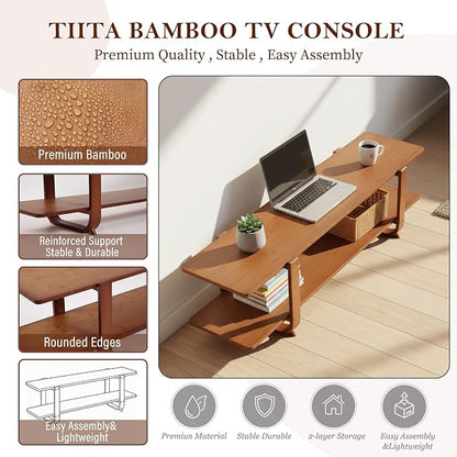 Tiita TV Stand with Storage for TVs up to 65'', Bamboo TV Console Entertainment - Image 7