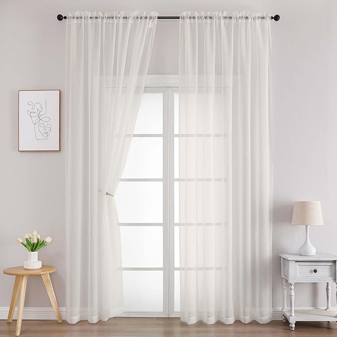 Chyhomenyc Ivory Sheer Curtains 78 Inches Long 2 Panels Set by Chyhomenyc