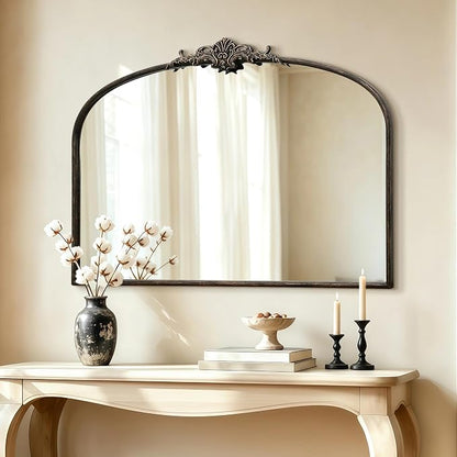 Besdomus Vintage Arched Black Mirror: 40"x29" French Large Arch Antique Wall by Besdomus