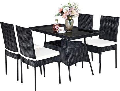 Tangkula 5 Piece Wicker Patio Dining Set, Outdoor Rattan Table & Chairs Set - Image 8