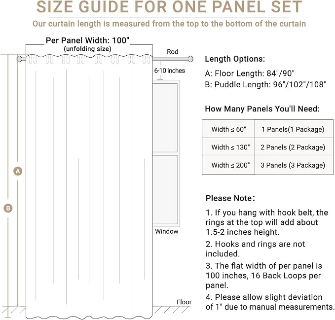 Linen Textured Total Blackout Sliding Door Curtains 96 Inches Long, Cream | - Image 8