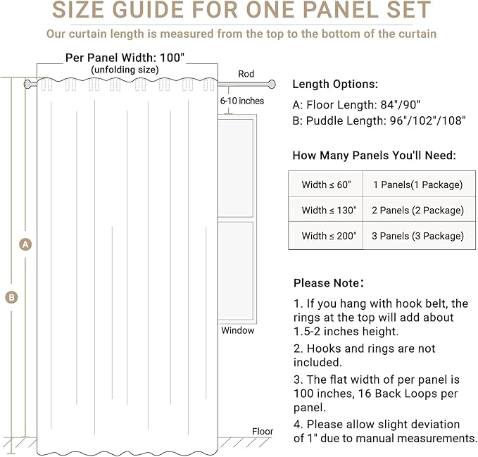 Linen Textured Total Blackout Sliding Door Curtains 84 Inches Long, Cream | - Image 8
