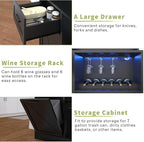 67.3" Tall Modern Black Kitchen Pantry Storage Cabinet with Drawer and Shelves, Tilt Out Trash Can, Coffee Bar Wine Cabinet with LED Lights and Power Outlet, Wine Glass Rack, 2 Mesh Doors
