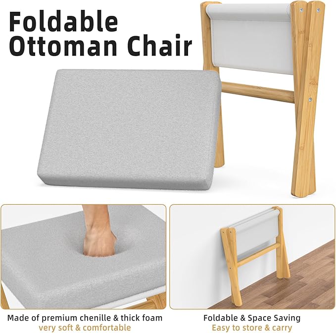 BAMBOOHOMIE Foldable Foot Stool Ottoman, Modern Foot Rest - Image 5