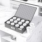 YearningHome Cup and Mug Storage Box with Hard Shell and Dividers for Coffee Mugs,Tea Cups and Glasses,Stackable Storage Organizers with Lid,Handles,Zips and Lable for Moving,Holds 12,2 Pack, Grey