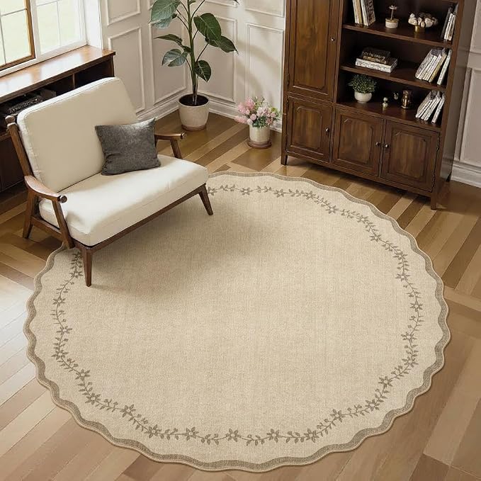 GarveeHome Large Round Rug 8ft Scalloped Washable Circle Living Room Rug | Soft by GarveeHome