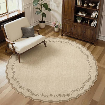 GarveeHome Round Area Rug 5ft Scalloped Washable Circle Rug - Image 3