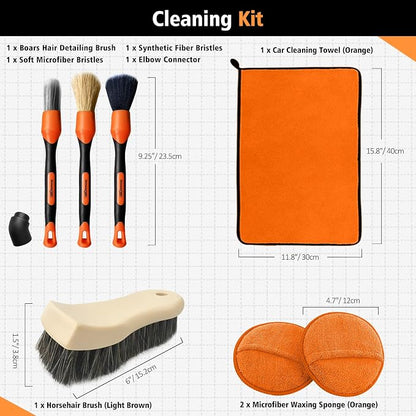 YeewayVeh 7PCS Car Interior Detailing Kit, Horse Hair Car Leather Brush - Image 8