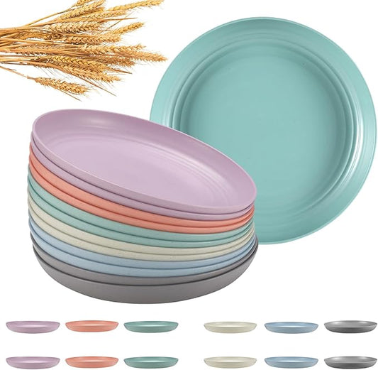 12 Pcs Unbreakable Deep Dinner Plates Set, 9 inch Reusable Plastic Wheat Straw Plates, Microwave and Dishwasher Safe Plate for Kitchen, Lightweight Plate for Dessert, BPA Free, 6 Colors