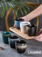Ceramic Tea Cup, Kung Fu Tea set, Coffee Cup, Yerba Mate Set 4-piece companion cup set (Grey)