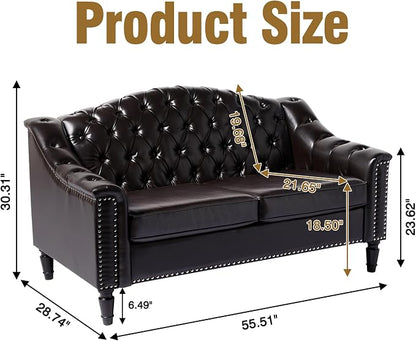 LEVNARY Chesterfield Loveseat Leather, Upholstered Sofa - Image 2