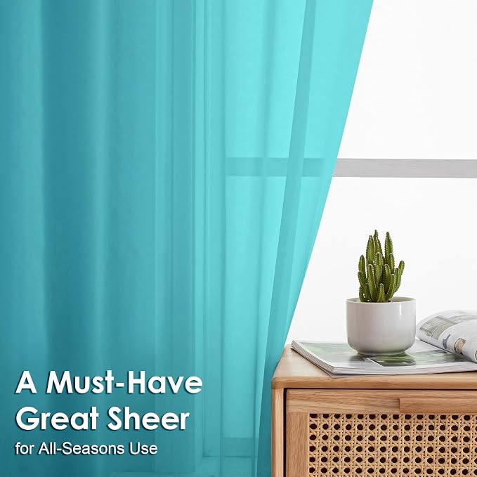 Turquoise Sheer Curtains 54 Inches Long 2 Panels - Image 2