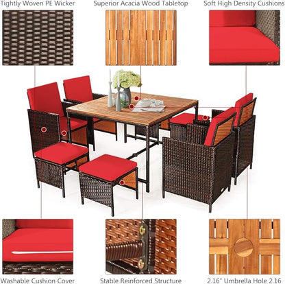 Tangkula 9 Pieces Acacia Wood Patio Dining Set, Space Saving Wicker Chairs and - Image 8