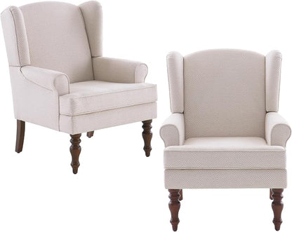 HUIMO Living Room Chair Upholstered High Back Armchair Retro Printed Wingback by HUIMO