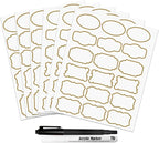 Kitchen Pantry Food Containers Clear Labels with Gold Border, 93 Waterproof Removable Write-on Sticker Labels Tags to Organize Spice Jars Condiment Flour Sugar Canisters Storage Bins, Free 2 Markers