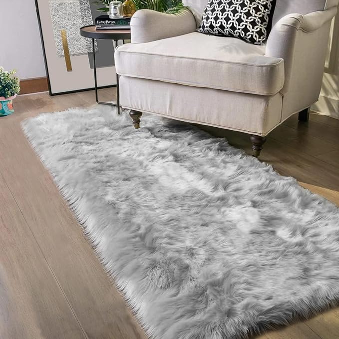 Latepis 2x8 Runner Non-Slip Grey Fluffy Rugs by Latepis