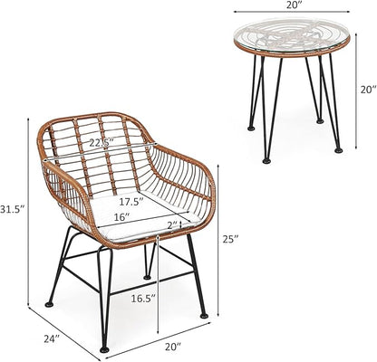 Tangkula 3 Pieces Patio Conversation Bistro Set, Outdoor Wicker Furniture - Image 5