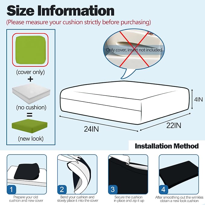 Sqodok Patio Cushion Cover 24x22 inch, Outdoor Seat Cushion Slip Cover - Image 2