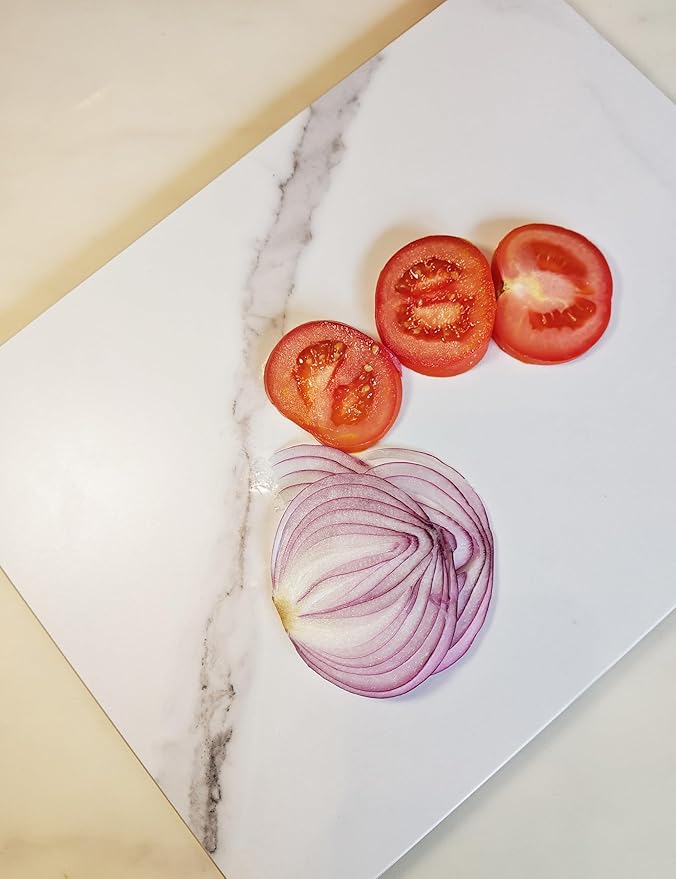 Multi-Purpose Pastry Marble Design Stone Tray Cutting Board Slab With Non-Slip Feet,Stone Cheese Pastry Board,Marble Serving Tray, Easy To Clean(16" x 12") (XR902, 16 * 12)