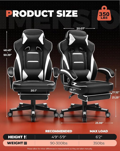 GTPLAYER Gaming Chair with Footrest, Big and Tall Game Chair 350lb Racing Style - Image 3