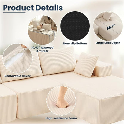 DUMOS 108" Boneless Couch, Cloud Sectional Couch - Image 5