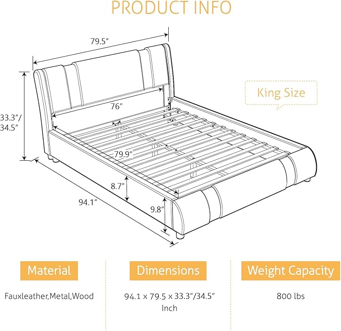 SHA CERLIN Modern Faux Leather King Bed Frame - Image 2