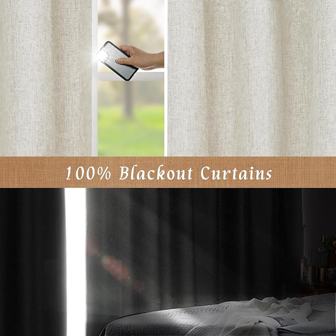 Natural 100% Blackout Linen Curtains 45 Inches - Image 3
