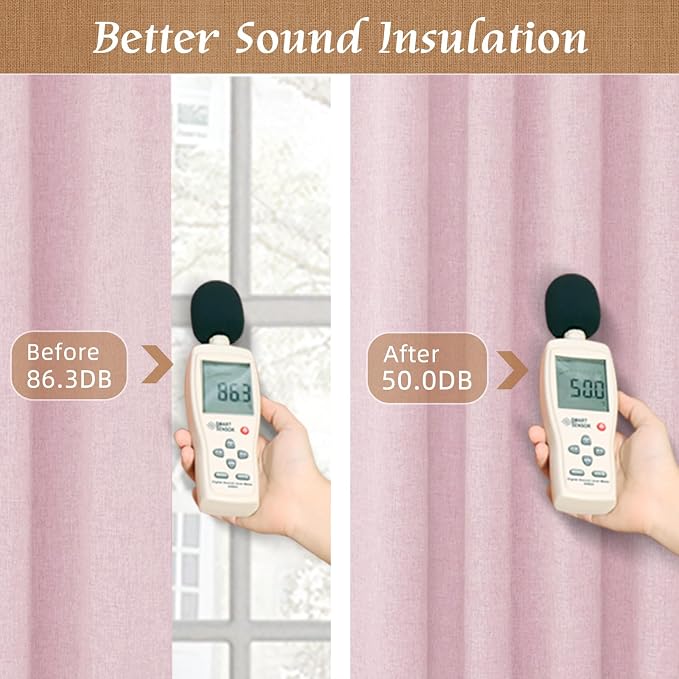 Pink 100% Blackout Linen Curtains 84 Inch - Image 5