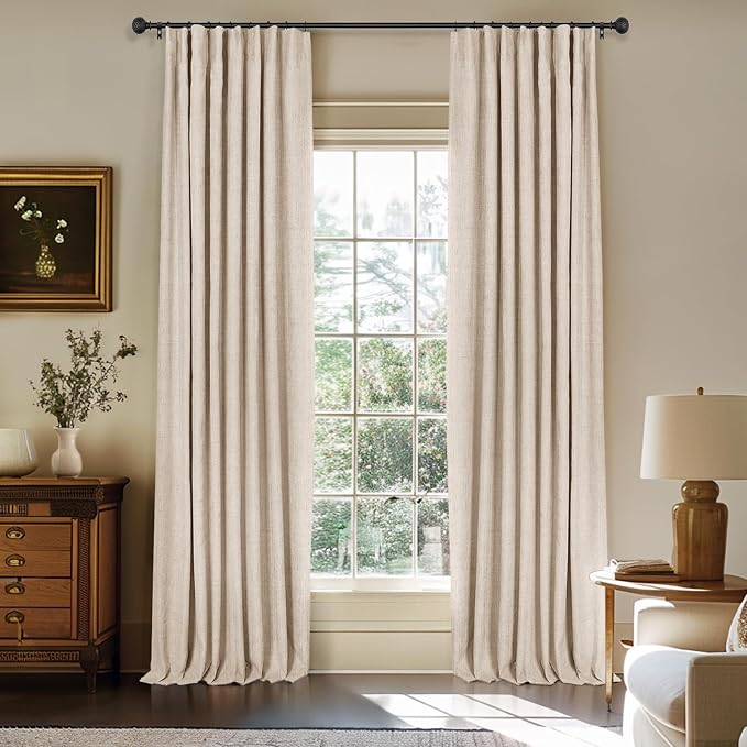 100% Blackout Curtains for Bedroom Oatmeal Linen Look Curtain 120 Inch Long | by INOVADAY