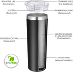 VEGOND Stainless Steel Skinny Tumblers Bulk 12 Pack, 20 oz Vacuum Insulated Tumblers with Lids and Straws, Double Wall Coffee Mug, Travel Water Cup, Matte Black