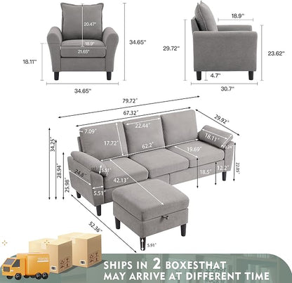 79" Convertible Sectional Sofa Set, Modern Linen Small L Shaped Couch - Image 3