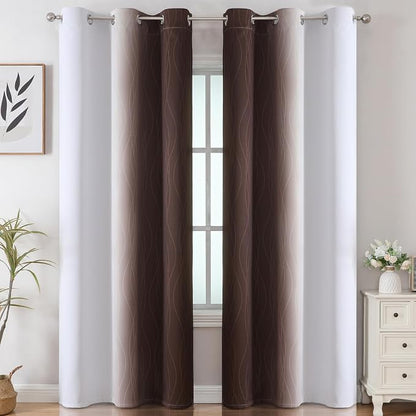 Brown and Greyish White Blackout Curtains 42Wx84L 2 Panels | Ombre Curtains - Image 2
