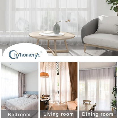 Chyhomenyc Ivory Sheer Curtains 108 Inch Long 2 Panels Set | Light Filtering - Image 3