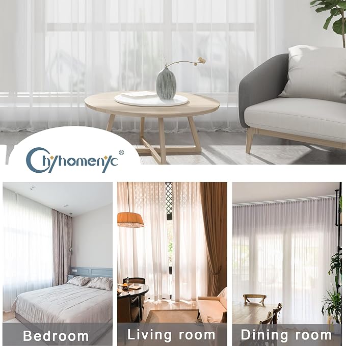 Chyhomenyc White Sheer Curtains 90 Inches Long 2 Panels, Light Filtering White - Image 6