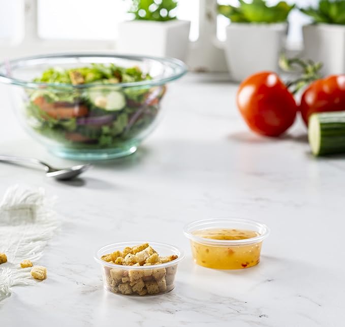 {1.5 oz,200 Cups} Clear Diposable Plastic Portion Cups No Lids, Small Mini Containers For Portion Controll, Jello Shots, Meal Prep, Sauce Cups, Slime, Crafts, Disposable Souffle Cups & Much more