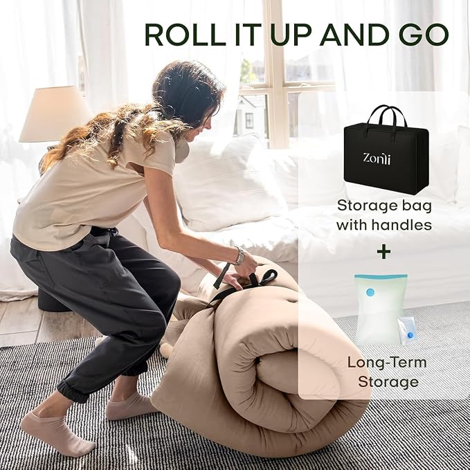 ZonLi Japanese Floor Futon Mattress Full Size 75"x 54", 100% Cotton Cover 2.5'' - Image 6