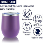 DOMICARE Stainless Steel Wine Tumbler Bulk with Lid, Personalized Insulated Tumblers Set, 12oz Travel Coffee Cups Pack of 8, Purple
